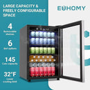 EUHOMY 4.5 Cu.ft Beverage Refrigerator and Cooler, 145 Can Mini fridge with Glass Door for Soda Beer Wine, Small Drink Dispenser with Digital Adjustable Thermostat for Home Office Bar by CozyNest Decor