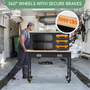 48'' Adjustable Workbench, Heavy Duty Workbench with Drawer and Backplate, 2000 LBS Capacity Work Table with Power Outlet and Lockable Wheels, Suitable for Office, Garage, Workshop by GreenHaven Gardens