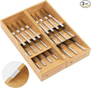 Premium Cutlery, Flatware, and Silverware Drawer Organizer – Slanted 3-Compartment Design with Labeled Slots, Non-Slip Feet, 100% Sustainable Bamboo, 2 Pack by CozyNest Decor