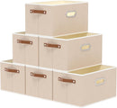 Yawinhe Fabric Storage Bins with Handles, Foldable Baskets for Shelves, Cubes with 3 Handles, Large Boxes for Clothes, Beige, 16.9''Lx11.8''Wx10.2''H, 6-Pack by TinyTreasures Baby Boutique