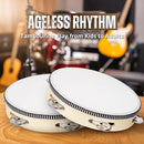 Flexzion Wood Handheld Tambourine 8" Inch Single Row 5 Pair Jingles (2 Pack, Wood) - Hand Held Percussion Drum Moon Musical Tambourine with Ergonomic Handle Grip by TinyTreasures Baby Boutique