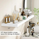 Fun Memories Floating Shelves - 12 Inch Rustic Wooden Wall Shelves - Extra Deeper & Thicker Wall Mounted Storage Shelf for Living Room, Kitchen, Farmhouse - 55" W x 12" D x 1.8" H - White by CozyNest Decor