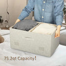 75 Quarts Extra Large Decorative Storage Bins with Lids, 3 Packs Beige Collapsible Storage Bins with Lids, Stackable Storage Bins Decorative Box Storage With Lid Extra Large by CozyNest Decor