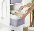 DECOMOMO Storage Bins Fabric Storage Baskets for Shelves, Linen Closet Organization Toys Nursery (Purple and White, Large - 3 Pack) by CozyNest Decor