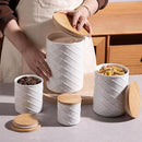 Sweejar Ceramic Canisters Sets for Kitchen Countertop, Relief Food Storage Jar with Bamboo Lid, Stackable Container for Flour, Coffee, Pasta, Cereal, Tea, Cookies, Sugar, Spices, Pack of 4 (White) by CozyNest Decor