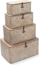 Wicker Basket with Lid, Seagrass Storage Basket, Woven Decorative Storage Baskets for Shelf Organizing, Whitewash by CozyNest Decor