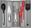 Purawood Kitchen Drawer Organizer - Expandable Utensil Drawer Organizer for Kitchen, Cutlery Tray & Silverware Organizer, 3-5 Slots - Bamboo Organizer for Utensils & Flatware (Grey) by CozyNest Decor