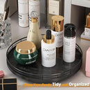 12" Oak Bathroom Vanity Tray Turntable for Perfume Candle, Round Wooden Decorative Tray for Kitchen Sink Countertop Organizer, Bathroom Counter Organizer for Skincare Makeup, Farmhouse Black Gold by CozyNest Decor