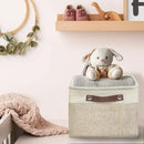 SIMPLE HOUSEWARE Large Fabric Storage Bin, 15" x 11" with Leather Like Handles, 3 Pack, Beige by CozyNest Decor