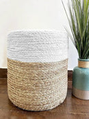 Jute Pouf Ottoman | Footrest Pouf | Hand Braided - Round Boho Pouffe - for Living Room, Bedroom, Nursery (16"x16"x16") Ivory by CozyNest Decor