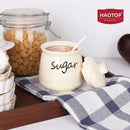 HAOTOP 12oz Sugar Bowl with Lid and Spoon,Ceramic Sugar Jar Sugar Dispenser Sugar Container Coffee Bar Accessories, Kitchen Countertop Canisters, Beige by CozyNest Decor