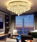 23.6'' Modern Crystal Chandeliers LED Dimmable Flush Mount Ceiling Chandeliers for Living Room Entrance Foyer Bedroom Gold by CozyNest Decor
