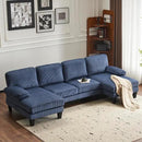 Karl home U-Shape Sectional Sofa Couch 111" Modern 4-Seat Sofa with Chaises Corduroy Fabric Upholstered Covertible Couch with Wood Grain Legs for Living Room, Reception Room, Apartment, Navy Blue by CozyNest Decor