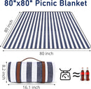 Striped Picnic Blankets 80” x 80” Extra Large Waterproof and Foldable Beach Blanket, Oversized Blue and White Outdoor Blanket for Camping, Travel, Park, Grass, Patio (Blue & White, 80" x 80") by TinyTreasures Baby Boutique