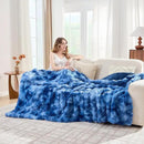 Lotus Karen Faux Fur Throw Blanket Tie-Dye Blue-Big Bubble Rabbit Fluff Blanket for Couch,Small Fluffy Fuzzy Cozy Blanket,Thick Furry Plush Shaggy Blankets,50x60 Inches by CozyNest Decor