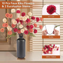 Faux Kiku Flowers Fall 10 Stems & 2 Eucalyptus, Fake Mums Pompon Flower Ball, Autumn Burnt Orange Artificial Chrysanthemums Flowers for Boho Decor, Mini Faux Kiku Flower Wedding Arrangements Decor by CozyNest Decor