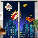 Superhero Rod Pocket Blackout Curtains for Boy Girl Bedroom, Cartoon Skyline Buildings Cityscape Home Energy Efficient Light Filtering Window Curtain for Living Room, 84x84 inch by TinyTreasures Baby Boutique