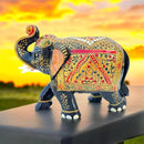 Handcrafted Wooden Elephant Figurine – Traditional Artwork, Gold & Gemstone Embellishments – Lucky Decorative Elephant Statue for Prosperity | Beautiful Elefantes Decorativos para Sala (Black & Gold) by CozyNest Decor