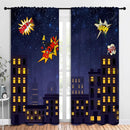 Super Hero Rod Pocket Blackout Curtains for Boy Girl Bedroom, Exploding City Starry Cartoon Skyline Home Energy Efficient Light Filtering Window Curtain for Living Room, 84x84 inch by TinyTreasures Baby Boutique