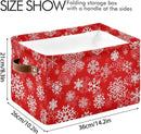 Christmas White Snowflakes on Red Storage Basket Cube Storage Bins Organizer Bag Collapsible Closet Shelf Baskets with handle for Baby Cloth Pet Toy Book 14.2×10.2×8.3 IN by TinyTreasures Baby Boutique