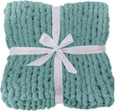 Bigacogo Chunky Knit Throw Blanket for Couch, 40x60 inches, 100% Hand Knitted with Thick Jumbo Chenille Yarn, Cozy Soft Large Rope Knot Cable Crochet Blankets for Sofa Bed Living Room, Light Teal by CozyNest Decor