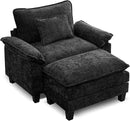 URRED Modular Sectional Sofa Comfy Cloud Couch, Modern Chenille Sofa Sleeper Deep Seat Couches with Ottoman/Pillows for Living Room (Black, 53''- Ottoman) by CozyNest Decor