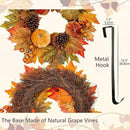 Fall Wreaths for Front Door 16'' Autumn Velvet Pumpkin Wreath with Metal Hook Harvest Maple Wreath Fall Decoration for Home Halloween Thanksgiving Decoration, Briful by CozyNest Decor