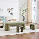 3-Piece 53" Comfy Upholstered Dining Bench with 2 Ottomans, Accent Waterfall Bench Modern End of Bed Entryway Bench Vanity Stool, Green Chenille by CozyNest Decor