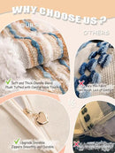 Boho Chenille Tufted Couch Throw Pillow Covers 18x18 Inch Set of 2 Farmhouse Striped Decorative Pillow Covers Accent Neutral Pillowcase Caramel Brown Blue Cushion Cover for Livingroom Sofa Bed by CozyNest Decor
