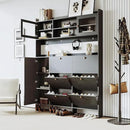 Ball & Cast Tipping Bucket 3-Tier Shoe Cabinet with 6 Flip Drawers and Storage Shelf,Entryway Hall Tree with Tempered Glass Doors and 4 Hooks,for Hallway,Mudroom,Living Room,Black by CozyNest Decor