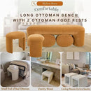 3-Piece 53" Comfy Upholstered Dining Bench with 2 Ottomans, Accent Waterfall Bench Modern End of Bed Entryway Bench Vanity Stool，Pumpkin Chenille by CozyNest Decor