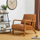 Glitzhome 30" H Mid Century Yellowish Brown Accent Armchair, Single Reading Sofa, PU Leather Lounge Chair with Walnut Ruberwood Frame for Livingroom or Office by CozyNest Decor
