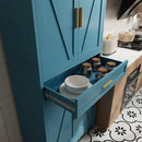 71 "Farmhouse Metal Filing Cabinet with a Drawer and 4 Adjustable Shelves, with 4 Large barn Door White Kitchen Cabinets, Metal Food Cabinets for Home, Kitchen, Dining/Living Room (Peacock Blue) by CozyNest Decor