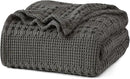 PHF 100% Cotton Waffle Weave Blanket Queen Size, Soft Lightweight Breathable Cozy Summer Blankets for Bed, Luxury Aesthetic Woven Bedding for Home Decor, 90"x90", Charcoal Grey by CozyNest Decor