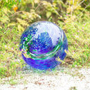 VCUTEKA Glass Outdoor Gazing Globe, Blue and Green Hand Painted Swirled Sphere for Patio Garden Gazing Ball Yard Ornament, 10 Inch by CozyNest Decor