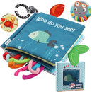 Fish Baby Book 0-6 Months,Touch Feel Cloth Crinkle Books for Babies,Infant Baby Toys 6-12 Months,Learning Education Soft Sensory Mirror Toy,Teether,Shower Gifts for Boys Girls-Gift Box by TinyTreasures Baby Boutique