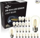 BRIMAX 25 Pack 2W S14 Replacement LED Light Bulbs for Outdoor String Lights, 2200K Warm White, Shatterproof & Waterproof,E26 Medium Base Vintage Edison Light Bulbs by GreenHaven Gardens