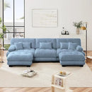 Modular Sectional Sofa, Comfy Cloud Couch 3 Seater Couch with Ottoman, Sectional Couches for Living Room, Modern Chenille U Shaped Couches, Sleeper Deep Seat Sofa with Throw Pillows, Blue by CozyNest Decor