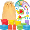 LovesTown 209 PCS Shapes Wooden Pattern Blocks for Kids,Geometric with Activity Cards and Storage Bag, Educational Tangram Puzzles,Great Learning Gift from Parents or Teachers by TinyTreasures Baby Boutique