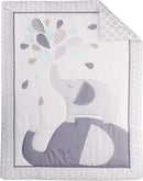 6 PCs Grey White Elephant Nursery Crib Bedding Set Quilt, Fitted Sheet, Skirt, Window Valance, Blanket, Diaper Organizer Baby Boy Elephant Theme Cot Bedding Set by TinyTreasures Baby Boutique