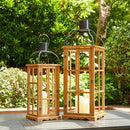Glitzhome Set of 2 Oversized Farmhouse Wood Lanterns with Metal Top Decorative Hanging Candle Lanterns for Home Décor, Natural (No Glass) by CozyNest Decor