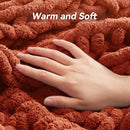 Chunky Knit Throw Blanket, 60''*80'' Fall Throw Blanket Knitted Chenille Yarn for Bed Couch, Handmade Orange Crochet Big Thick Blanket, Machine Washable Cute Comfy Blankets for Home Decor by CozyNest Decor