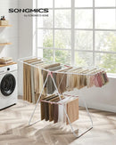 SONGMICS Clothes Drying Rack, with Sock Clips, Metal Laundry Rack, Foldable, Space-Saving, Free-Standing Airer, with 2 Height-Adjustable Gullwings, Indoor Outdoor Use, White and Pink ULLR052P01 by TinyTreasures Baby Boutique