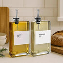 Olive Oil Dispenser Bottle - Includes 44 Kitchen Essential Labels - Cooking Oil Bottles for Kitchen, Coffee Syrup Dispenser - Pourer Spout with 11.8 fl oz Glass Container Cruet - 2pcs Silver by CozyNest Decor