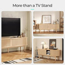 LINSY HOME TV Stand for 65" TV, Mid-Century Modern 58" Entertainment Center with Sliding Tambour Door and Storage Cabinet, Cruved TV Media Console Table for Living Room, Bedroom, Oak by CozyNest Decor