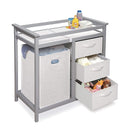 Badger Basket Modern Baby Changing Table - Nursery Furniture with Laundry Hamper and 3 Storage Drawers - Diaper Changing Station with Safety Belt, Changing Pad, Organizer Baskets - Cool Gray and White by TinyTreasures Baby Boutique