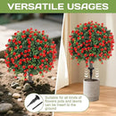 Artificial Red Rose Topiary Ball Tree 25" with Ground Spike, Set of 2 Artificial Boxwood Bushes for Faux Shrubs, Fake Evergreen Faux Plant for Indoor Outdoor Porch Garden -UV Resistant–Fade-Proof by GreenHaven Gardens