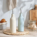famiware Jupiter 16oz Ceramic Olive Oil Dispenser Bottle, Olive Oil and Vinegar Dispenser Bottle Set of 2 with Stainless Steel Pourers, Suitable for Storage Vinegar, Light Blue & Vanilla White by CozyNest Decor