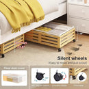 Under Bed Storage Containers With Wheels - 2 Pcs Bamboo Wood Rolling Underbed Shoe Storage Bins With Dust Bags for Clothes Blankets, Duvet Covers Snacks Toys (Natural) by CozyNest Decor
