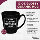 DISCOUNT PROMOS Custom Glossy Ceramic Latte Coffee Mug 12 oz. Set of 100, Personalized Bulk Pack - Perfect for Tea, Espresso, Cappuccino, Hot Cocoa - Black by CozyNest Decor